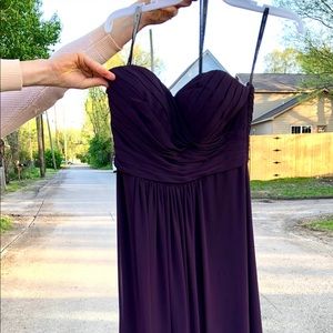 Purple long strapless formal dress, Bill Levkoff